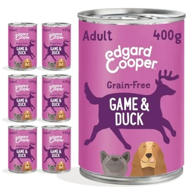 Image of Edgard &amp; Cooper Adult Wet Dog Food Tins Game and Duck (6 x 400g tin), Natural Grain Free Pouches Adult, Tasty Fresh Meat, high protein