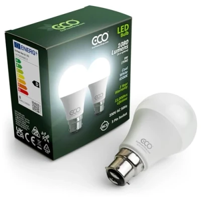Image of ECO 3 Pin BC3, 8W Energy Saving LED Light Bulb, 75W Equivalent, Cool White 6500K, Non Dimmable, 15,000hrs Lifetime.