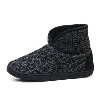 Image of DUNLOP Mens Faux Fur Memory Foam Knit Slipper Boots (Black Knit, UK Footwear Size System, Adult, Men, Numeric, Medium, 8)