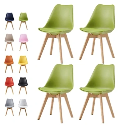 Image of mcc direct Set of 4 Dining Chairs Wooden Legs Soft Cushion Pad Stylish DELUXE Retro Lounge Office EVA (Green)