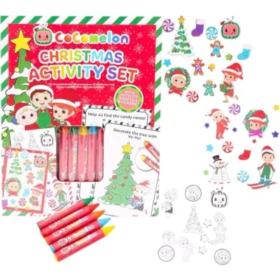 Image of Toyland® Cocomelon Christmas Activity Pack 1 x 36 Page Book, 5 Crayons &amp; 43 Stickers Eve Box Fillers Gifts
