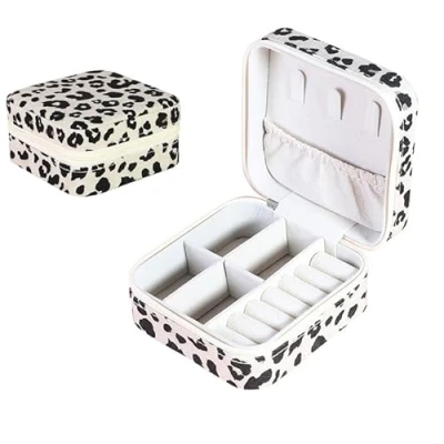 Image of BSLVWG Jewellery Box, Small Travel Organiser Storage Case for Necklace Earrings Bracelets Rings Velvet Leopard Box Organizer,Jewellery Gift Girls Women (Cow)