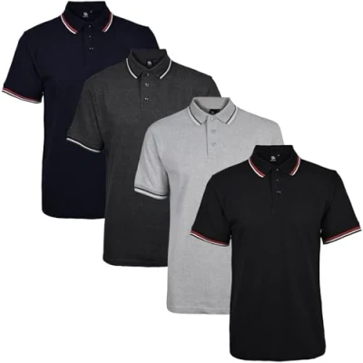 Image of True Face Mens Tshirts Polos Pique Tipping Pocket Collar Buttoned Regular Fit Top Tip Set 1 4 Pack S