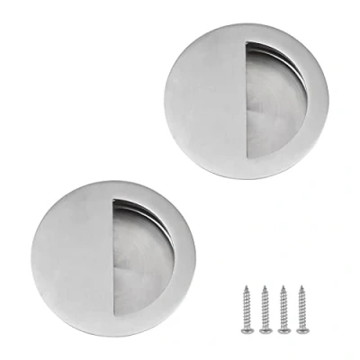 Image of MOROBOR Hidden Concealed Recessed Sliding Door Pull Handles,2pcs Stainless Steel Round Closet Knob Flush Finger Cabinet Handles with Screws(70MM/2.76 inch)
