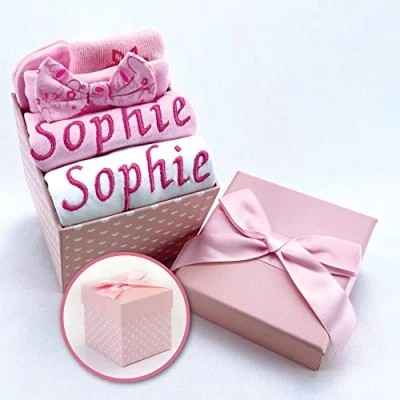 Image of Personalised Baby Girl Gifts Small Pink Hamper, Gifts, New Born Girl, Newborn for