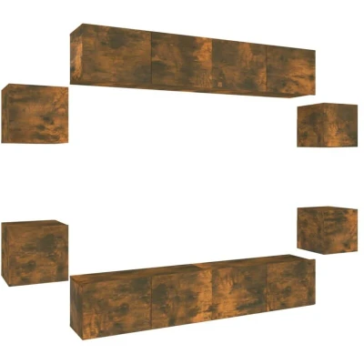 Image of vidaXL 8 Piece TV Cabinet Set Smoked Oak Engineered Wood