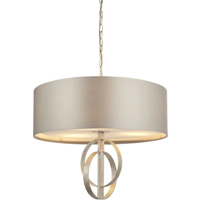 Image of Trento 3 Light Ceiling Pendant Antique Silver Leaf &amp; Mink Satin Fabric
