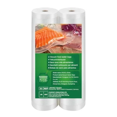 Image of BoxLegend Vacuum Sealer Bags Food Rolls, 2 Rolls 20 x 600cm Sous Vide Bags, Heavy Duty Commercial Customized Size for Storage, Cooking, BPA Free