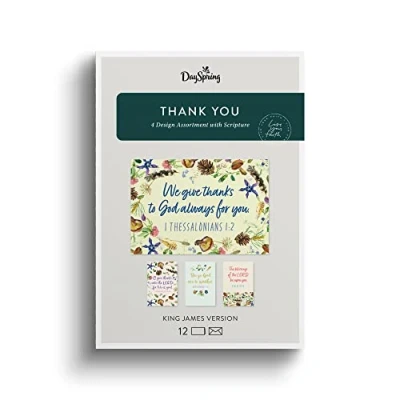 Image of DaySpring We Give Thanks 4 Nature Design Assortment with Scripture King James Version 12 Thank You Boxed Cards &amp; Envelopes (U0061)