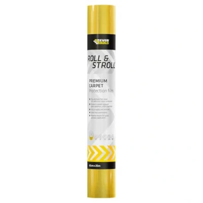 Image of Everbuild Roll &amp; Stroll Premium Carpet Protector Self Adhesive Easy To Totally Waterproof Yellow 600mm x 25m