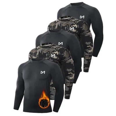 Image of MEETWEE Men&#039;s Thermal Underwear Tops,Thermal Shirt Long Sleeve Compression Functional Breathable Undershirt Men Sports for Running Fitness Gym