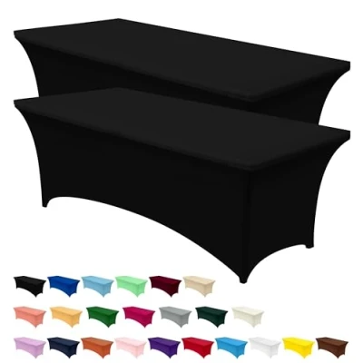 Image of Utopia Kitchen Spandex Tablecloth 2 Pack [8FT, Black] Tight, Fitted, Washable and Wrinkle Resistant Stretch Rectangular Patio Table Cover for Event, Wedding, Banquet &amp; Parties [244Lx76Wx76H] cm