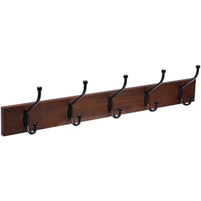 Image of Amazon Basics Rectangle Wall Mounted Coat Rack 5 Hooks, Light Walnut, Lot of 1