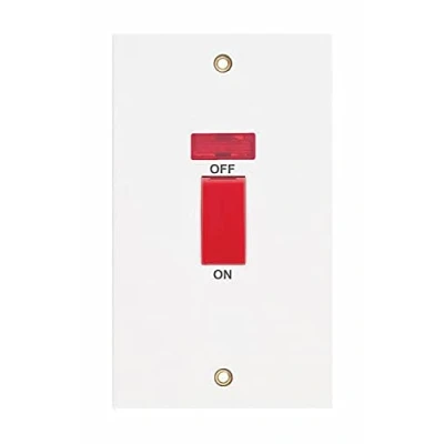 Image of Selectric Square Edge Cooker Switch Double Pole &amp; Neon 2 Gang 45Amp White