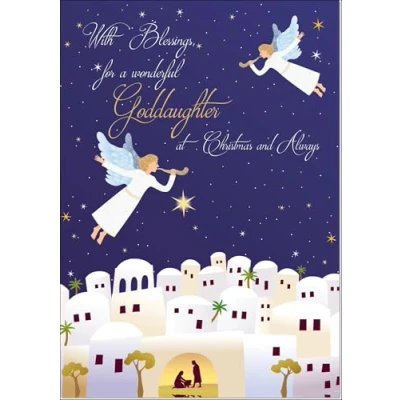 Image of doodlecards Goddaughter Christmas Card Nativity Scene Angels Bethlehem Medium Size with Plain Envelope