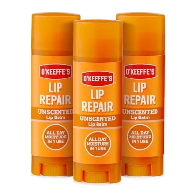 Image of O&#039;Keeffe&#039;s Lip Repair Unscented Balm 4.2g (Pack of 3) White