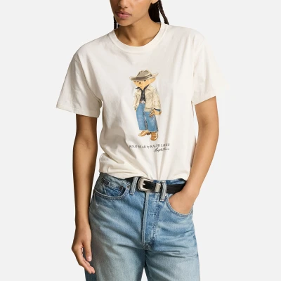 Image of POLO Ralph Lauren BEAR Cotton Jersey TEE Print Tshirt, Women&#039;s, Size: XS, Nevis