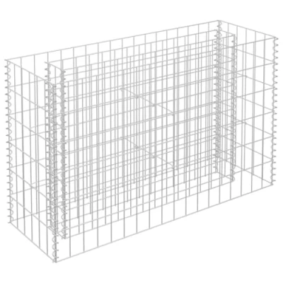Image of vidaXL Gabion Raised Bed Galvanized Steel Garden Basket/Planter 90x60cm Rectangular, Silver, Weather Resistant for Outdoor/Patio