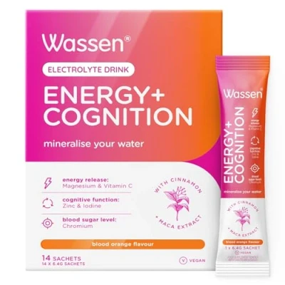 Image of Wassen Energy &amp; Cognition Supplements 14 Sachets Vitamin C Powder for Water Magnesium Help Healthy Release