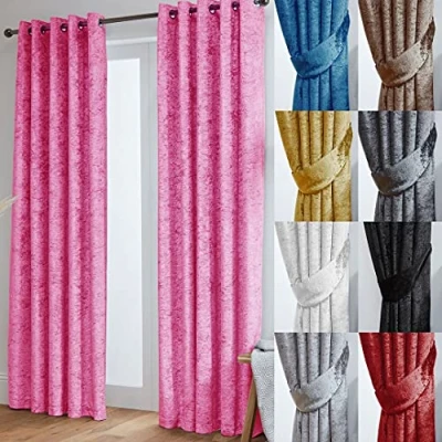 Image of John Aird Crushed Velvet Fully Lined Eyelet Curtains (Pink, 46&quot; Wide x 72&quot; Drop)