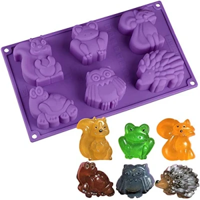 Image of Forest Animals Silicone Mold MoldFun Squirrel Frog Fox Turtle Owl Hedgehog Tray for Ice Cube, Jello, Cookie Muffin Cake Baking, Chocolate, Soap, Lotion Bar, Wax, Clay, Crayon, Plaster, Concrete