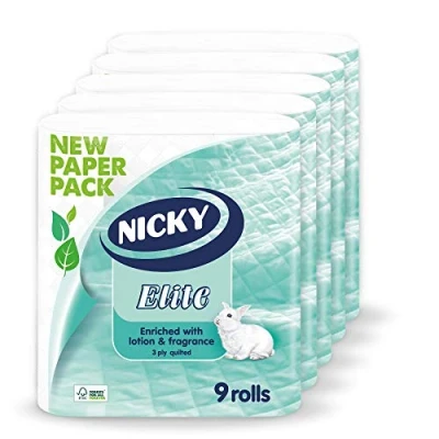 Image of Nicky Elite 3 Ply Quilted Toilet Tissue 9 per Pack Case of 5 (45 Rolls in Total)