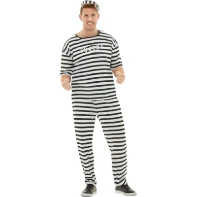 Image of Funidelia Prisoner costume for man Thief, Robber, Burglar, Professions Costumes adults, accessory fancy dress &amp; props Halloween, carnival parties Size XL Black