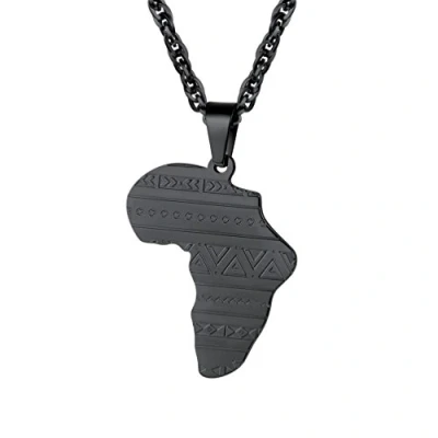 Image of PROSTEE Men Black Africa Map Necklace Stainless Steel Hippie African Jewelry
