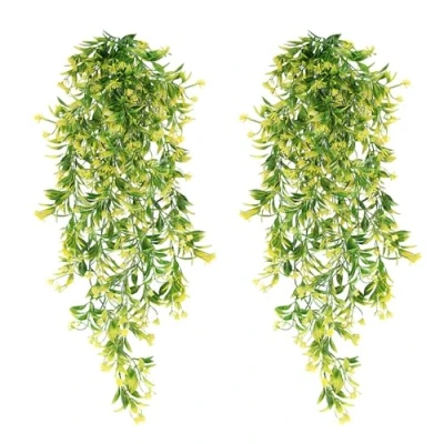 Image of 2Pcs Artificial Hanging Plants Indoor Fake Trailing Ivy Leaves Decoration for Outdoors Garden Living Room Kitchen