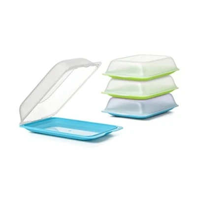 Image of TATAY Set of 4 Sausage and Food Holders Fresh Maxi, BPA Free, Reusable, Stackable, Dishwasher Microwave Safe, Blue Green Colours. Sizes 17 x 6,2 25,2 cm,1181202