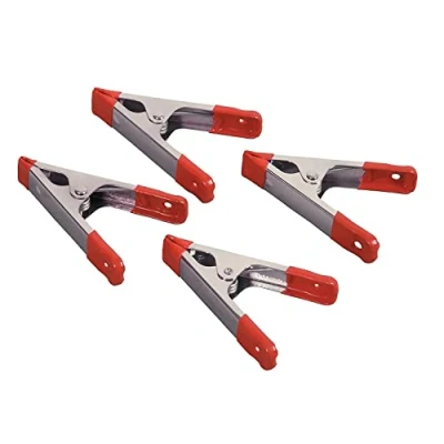 Image of 4 Pieces Metal Spring Clamps Heavy Duty, Large Market Stall Clips with Rubber Coated Tipped Grip for Camping Tarpaulin Woodworking Crafts, Silver, 4Inch