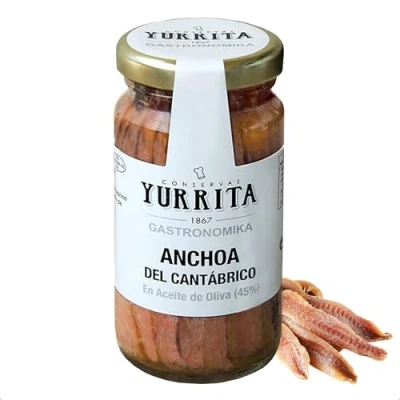 Image of Spanish Anchovy Fillets In Extra Virgin Olive Oil From Yurrita, Salt Cured Anchovies, Sustainable Fished, 100g Jar