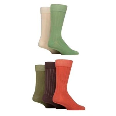 Image of Mens 5 Pair SOCKSHOP Plain, Striped and Patterned Bamboo Socks Wild Terrain Ribbed 7 11