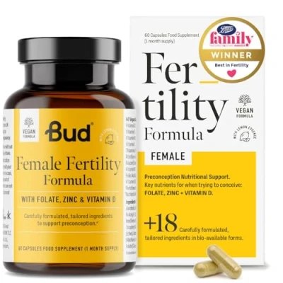 Image of Bud Female Fertility Supplements for Women Trying to Conceive Vitamins with Folate (Folic Acid), Zinc, Vitamin D and Inositol Conception (60 Capsules)