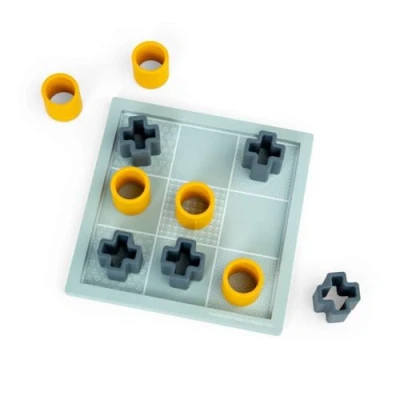 Image of Bigjigs Toys Tic Tac Toe 11 Piece Wooden &amp; Silicone Noughts and Crosses Game, Classic Board Games, Sustainable Wood with XOXO Shapes, Baby Toddler Toys, Gifts For 1 Year Old