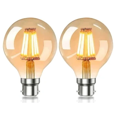 Image of YUNRRD Vintage Light Bulb 6W B22 Bayonet Bulb,G80 LED Edison Amber Retro Style Energy Saving Filament Decorative Bulbs Warm White 2700K（2pack）