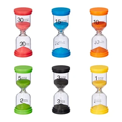 Image of Relaxdays 6X Sand Timer, Hourglass, Productivity Clock, 6 Different Times, HxW: 11x4.5cm, Children, Plastic, Colourful, 11 x 4.5 cm