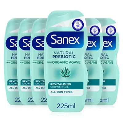 Image of Sanex organic agave Revitalising shower gel 225ml for men and women natural prebiotic from 12 hour hydration supports skin balance 92% origin*