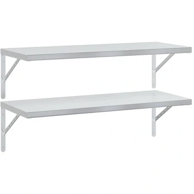 Image of vidaXL Wall Shelves 2 pcs 100x40 cm Silver Stainless Steel