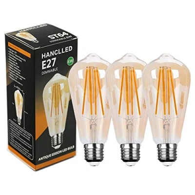 Image of HANCLLED E27 Dimmable LED Bulbs Retro ST64 Warm White 6W Vintage Edison Screw ES Filament Bulb Amber Decorative Lamp Lighting 60W Incandescent Energy Saving Light Replacement [3 Pack]