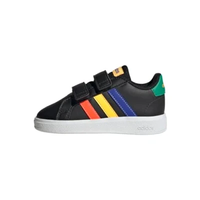 Image of adidas Grand Lifestyle Hook and Loop Sneaker, core Black/Lucid Blue/Court Green, 6.5 UK Child