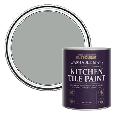 Image of Rust Oleum Grey water resistant Kitchen Tile Paint in Matt Finish Pitch 750ml