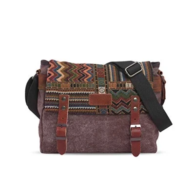 Image of FANDARE Retro Shoulder Crossbody Bag Unisex Canvas Satchel Messenger Pack for Business Commuter Outdoor Travel Camping Hiking Large Capacity