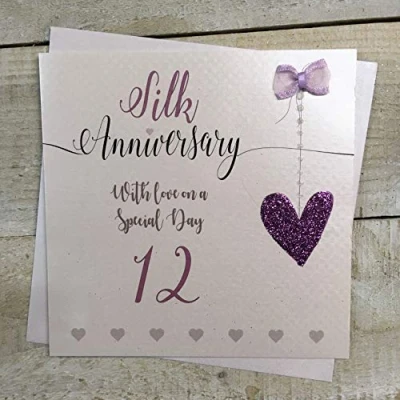 Image of Silk Wedding Anniversary Card With Love on a Special Day 12th Glittered Heart by White Cotton Cards LLA12