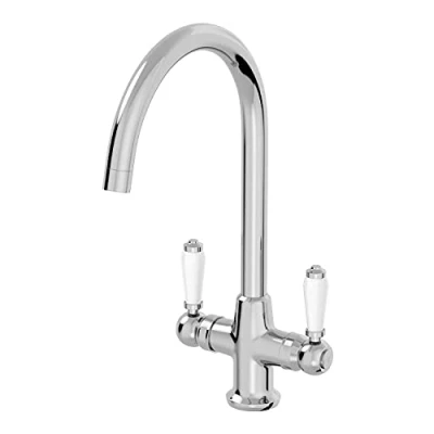 Image of Traditional Mono Kitchen Sink Mixer Tap Twin Lever Handles Swivel Spout Chrome