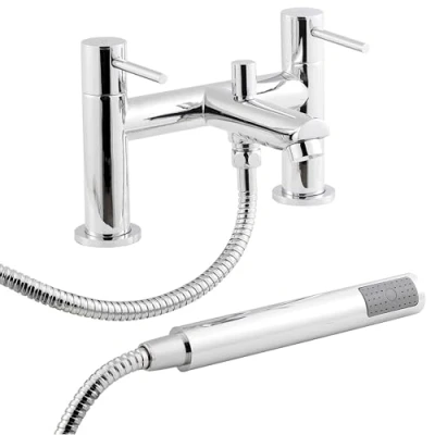 Image of Deck Mount Round Bath Shower Mixer Tap with Kit Chrome