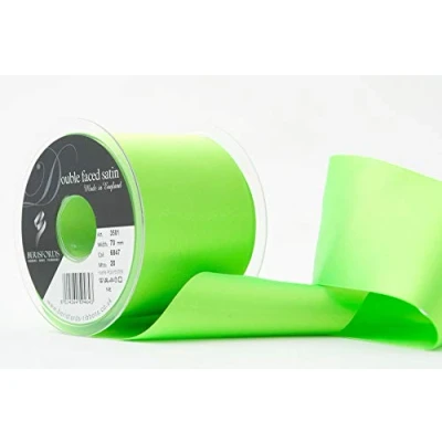 Image of Berisfords 70 mm Double Faced Polyester Satin Ribbon, Flo Green