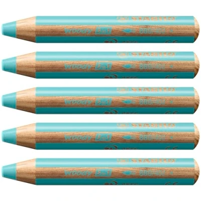 Image of Multi Talented Pencil STABILO woody 3 in 1 Pack of 5 Pastel Blue