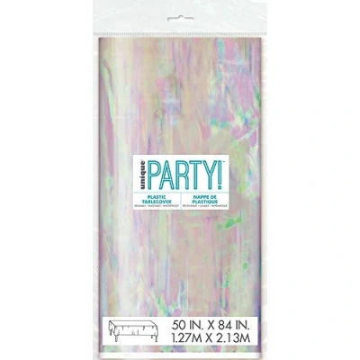 Image of Sparkling Iridescent Rectangular Plastic Table Cover (127cm x 213cm ) Perfect for Parties &amp; Events 1 Pc