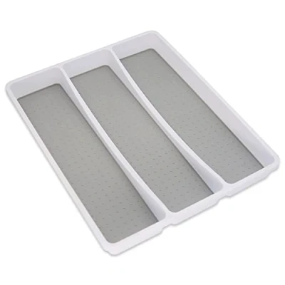 Image of Addis Premium Soft touch 3 Compartment Drawer Utensil Cutlery Organiser Tray, White &amp; Grey new Sections